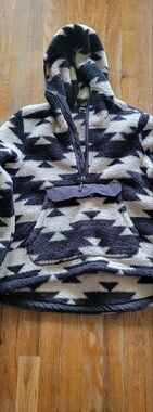 The North Face Black and Cream Patterned Fleece Pullover Hoodie